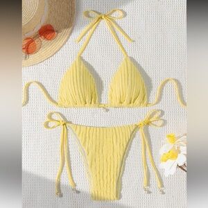 Yellow Textured Tie-Side Bikini Set